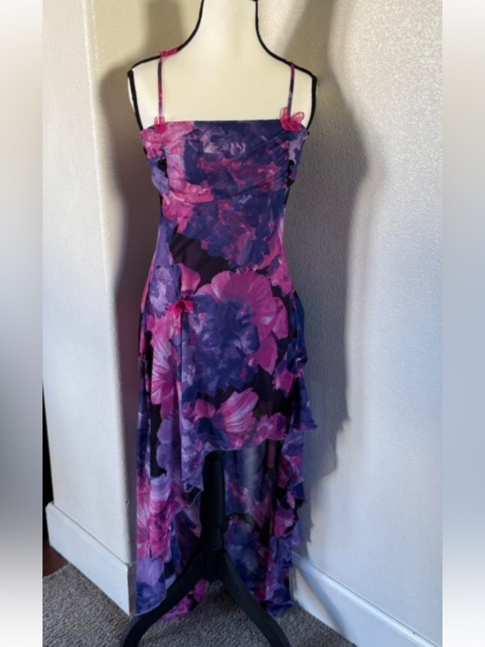 Butterfly Mesh Forever 21 Purple and Pink Floral High-Low Spaghetti Strap Dress